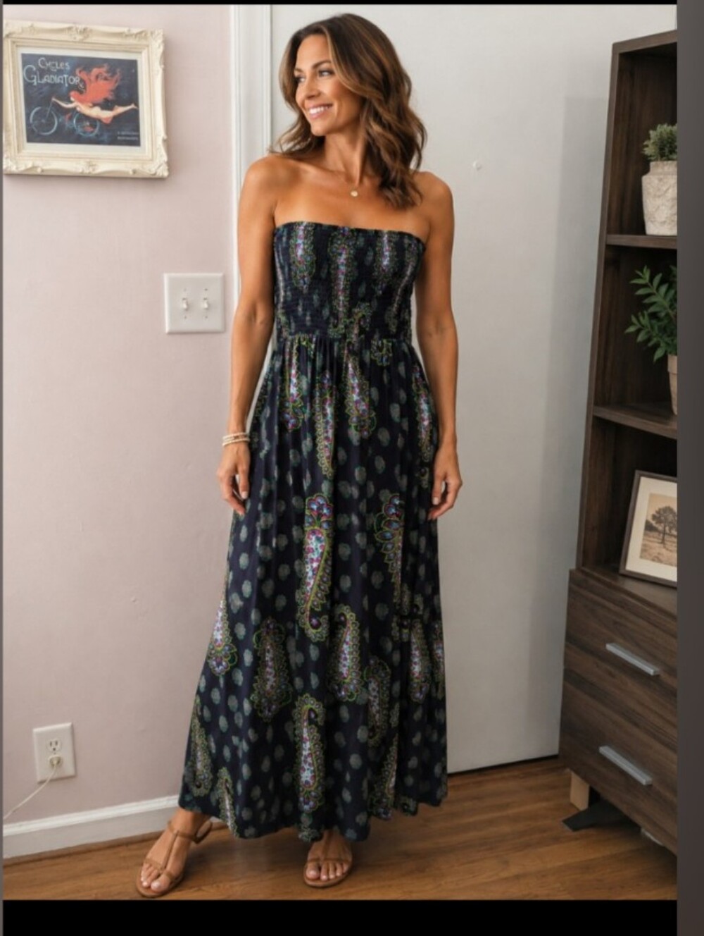 Women's Strapless Paisley Print Maxi Dress Xhilaration size XL